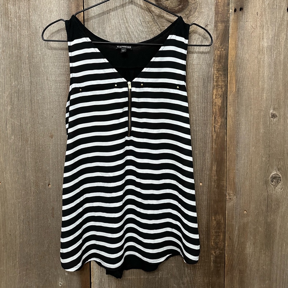 2015 Express Sleeveless Mixed Media Blouse Black & White Stripe Small Women’s